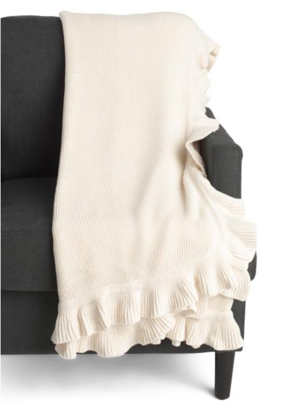 KASSATEX Pure Cotton Cozy Knit Ruffle Throw - Picture 1 of 3
